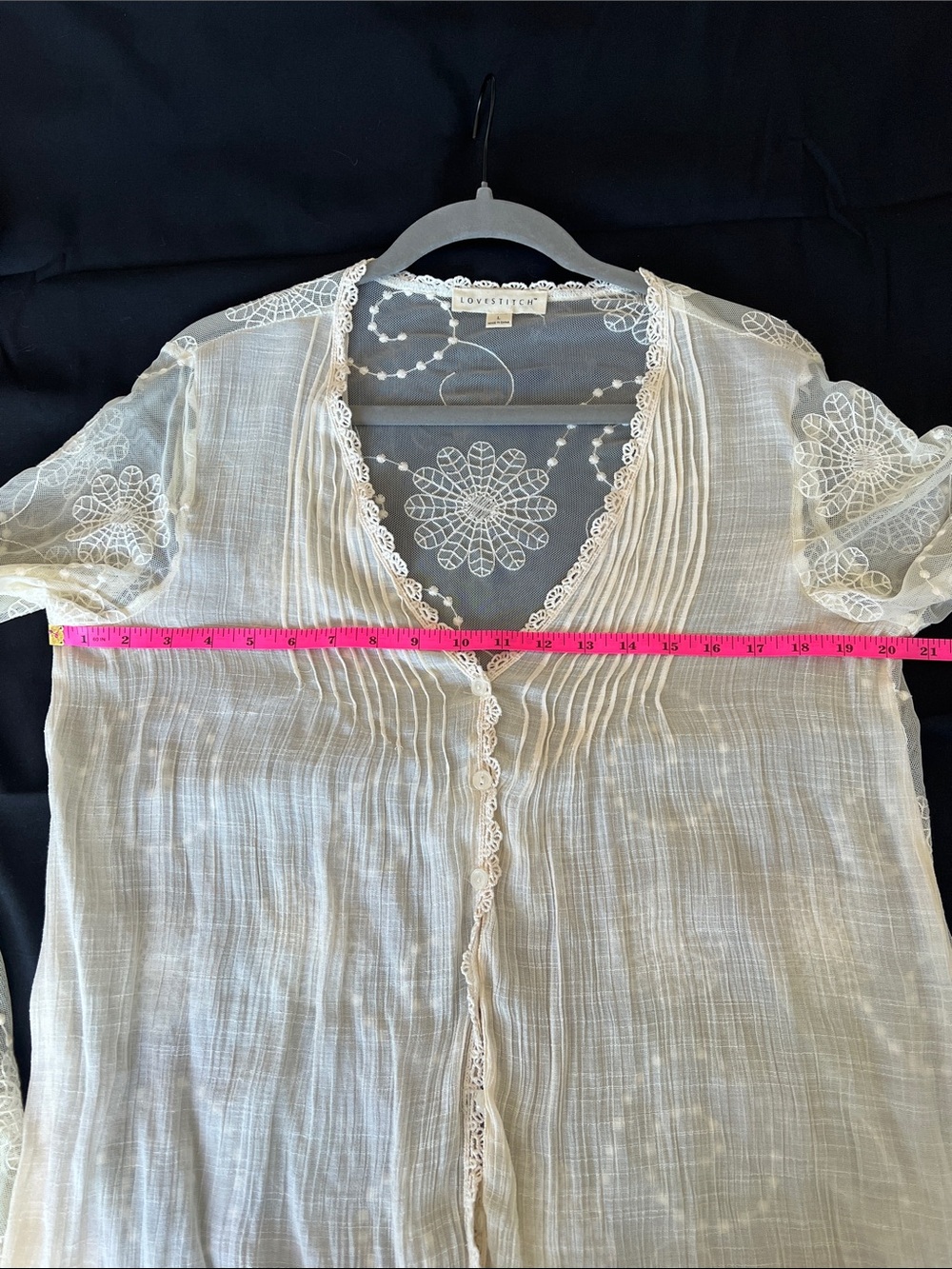 Lovestitch Sheer Lace-Trim Top in Ivory w/ bell sleeves - Picture 9 of 15